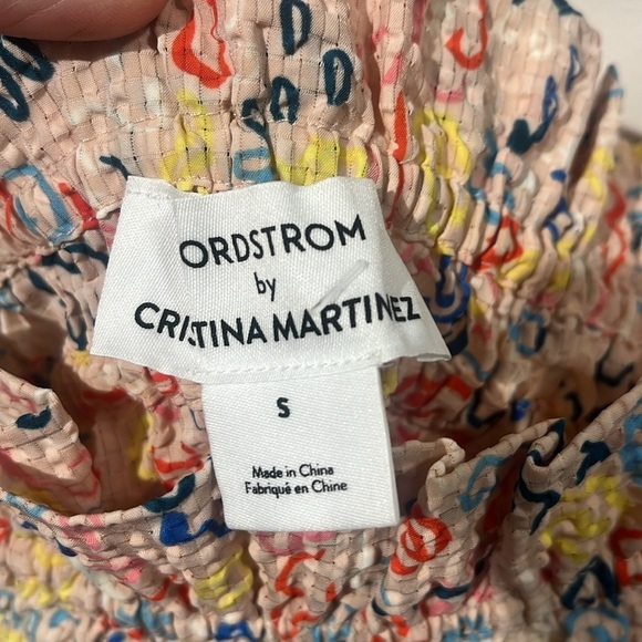 NORDSTROM Cristina Martinez Print Poet Blouse -  Pink Peach Doodle Line - size S - Picture 10 of 11